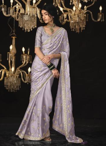 Lavender color Silk Contemporary Saree with Border