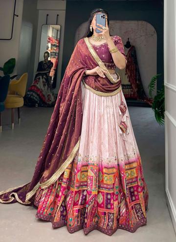 Lavender Designer Lehenga Choli in Jacquard Silk with Bandhej Print