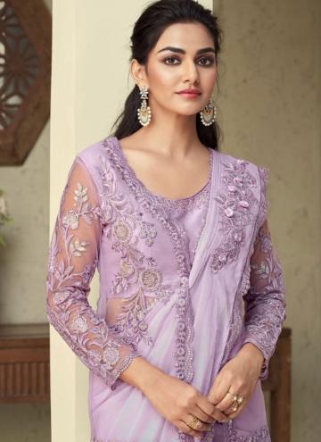 Lavender Shimmer Sequins Work Classic Designer Saree for Ceremonial