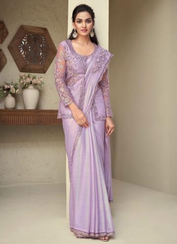 Lavender Shimmer Sequins Work Classic Designer Saree for Ceremonial