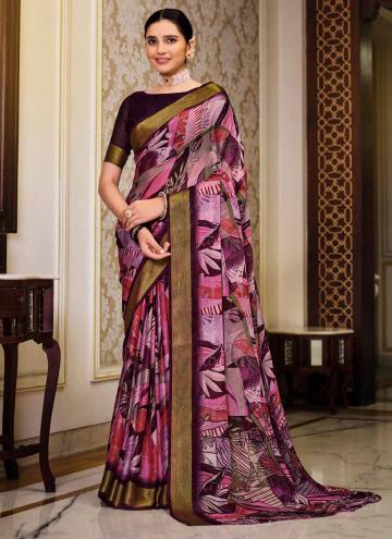 Magenta Chiffon Printed Trendy Saree