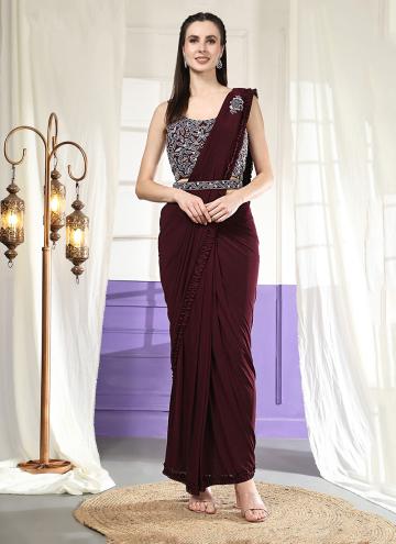 Maroon color Embroidered Imported Classic Designer Saree
