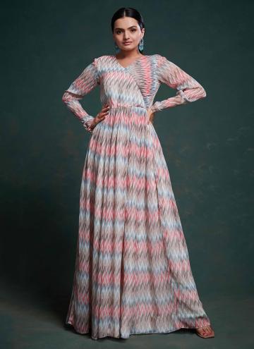 Multi Colour Georgette Printed Readymade Designer Gown