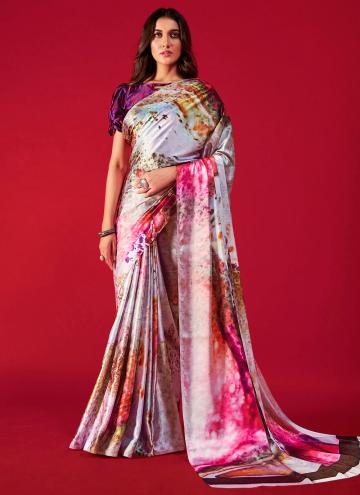 Multi Colour Pure Crepe Digital Print Trendy Saree for Casual