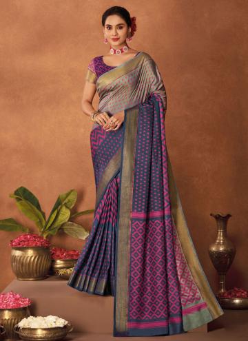 Multi Colour Silk Printed Contemporary Saree for C