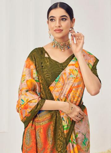 Multi Colour Trendy Saree in Jacquard Silk with Digital Print