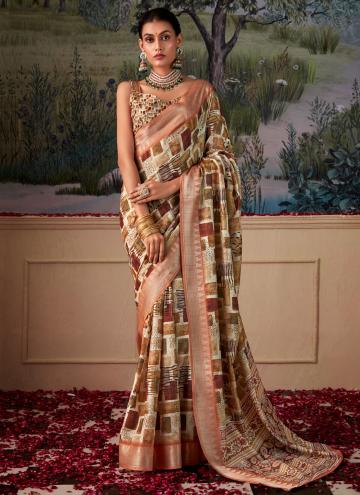 Multi Colour Tussar Silk Printed Contemporary Saree