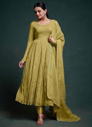 Mustard color Printed Organza Trendy Salwar Suit