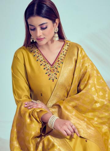 Mustard Silk Embroidered Salwar Suit