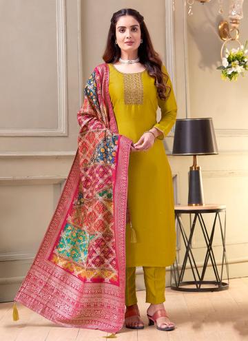 Mustard Straight Salwar Kameez in Georgette with Embroidered