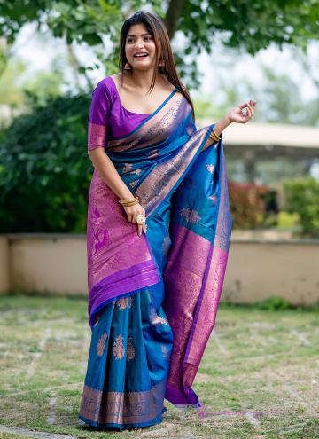 Navy Blue Banarasi Woven Classic Designer Saree for Ceremonial