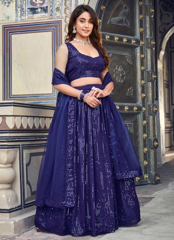 Navy Blue color Georgette A Line Lehenga Choli with Sequins Work