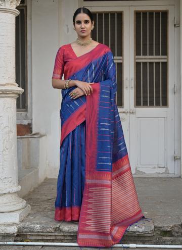 Navy Blue color Raw Silk Classic Designer Saree with Woven