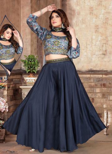 Navy Blue color Silk Salwar Suit with Embroidered