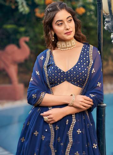 Navy Blue Georgette Embroidered A Line Lehenga Choli for Festival