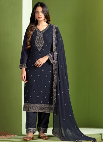 Navy Blue Georgette Embroidered Salwar Suit