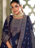 Navy Blue Trendy Salwar Kameez in Pashmina with Embroidered - 1