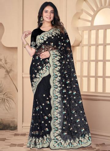 Net Classic Designer Saree in Black Enhanced with Embroidered