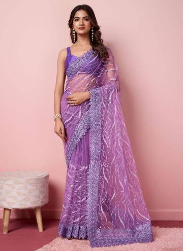 Net Classic Designer Saree in Lavender Enhanced wi