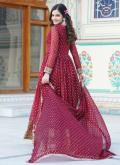 Nylon Designer Gown in Maroon Enhanced with Embroidered - 1