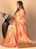 Orange color Silk Contemporary Saree with Digital Print - 1