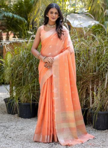 Orange color Woven Cotton  Classic Designer Saree