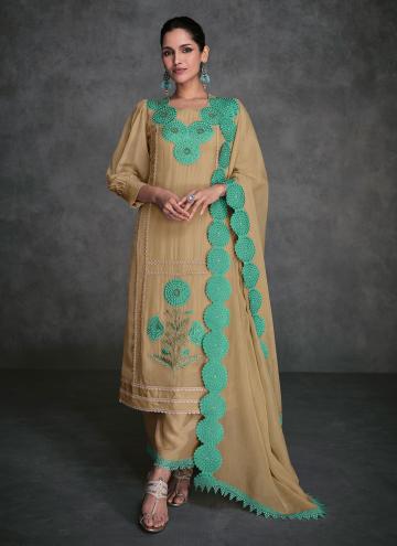 Organza Trendy Salwar Suit in Beige Enhanced with 