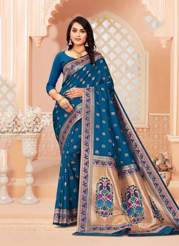 Paithni Classic Designer Saree in Blue Enhanced with Banarasi Jari