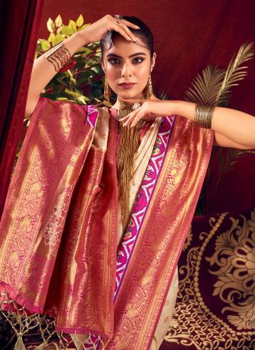 Paithni Designer Saree in Cream Enhanced with Woven