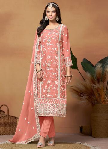 Peach color Embroidered Organza Trendy Salwar Kame