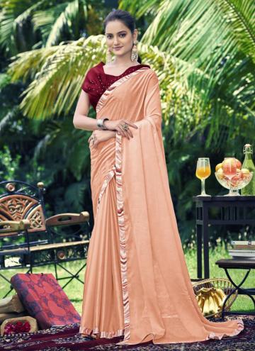 Peach color Georgette Traditional Saree with Lace