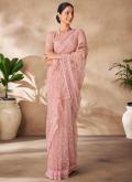 Peach Net Sequins Work Contemporary Saree for Party - 1