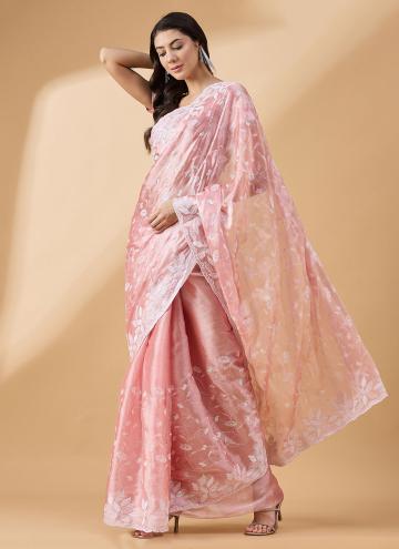 Peach Tissue Sequins Work Contemporary Saree for Ceremonial