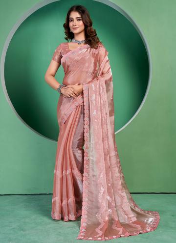 Peach Trendy Saree in Georgette with Sequins Work