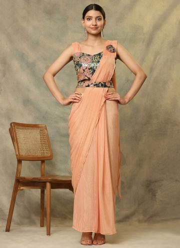 Peach Trendy Saree in Shimmer with Embroidered