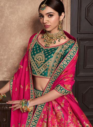 Pink and Rama Silk Cutwork A Line Lehenga Choli for Engagement