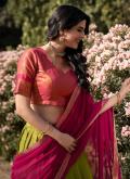 Pink and Sea Green Designer Lehenga Choli in Kanchipuram Silk with Woven - 1