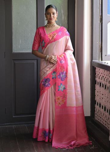 Pink Banarasi Floral Print Designer Saree for Ceremonial