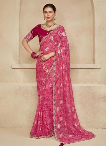 Pink Chiffon Floral Print Contemporary Saree for Ceremonial