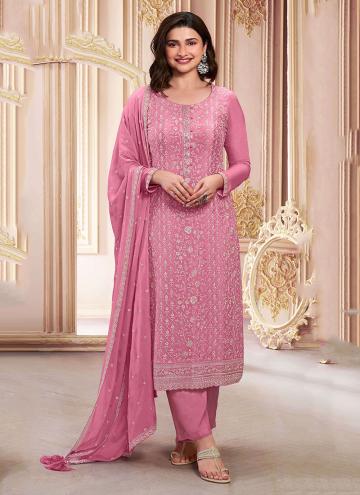 Pink color Chinon Trendy Salwar Suit with Embroidered
