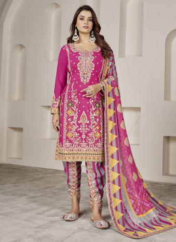 Pink color Embroidered Chinon Designer Salwar Kameez