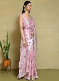 Pink color Embroidered Satin Silk Trendy Saree - 2