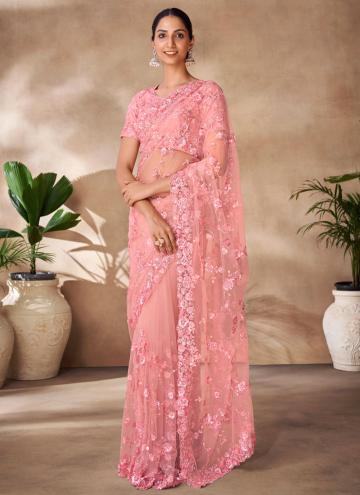 Pink color Net Designer Saree with Sequins Work