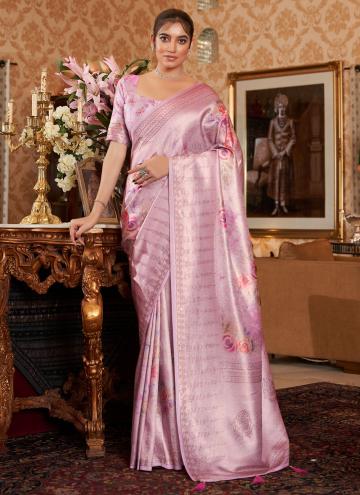 Pink color Swarovski Silk Traditional Saree