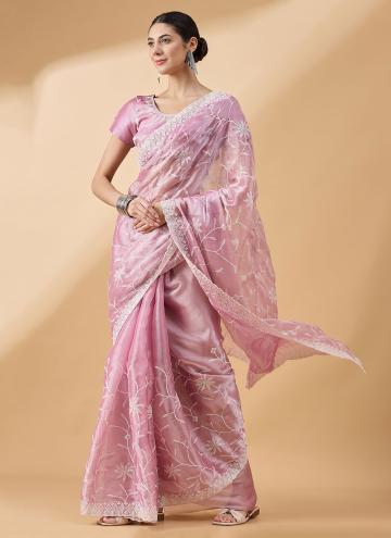 Pink color Tissue Classic Designer Saree with Sequins Work
