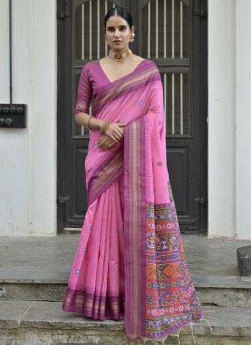 Pink color Woven Handloom Silk Designer Saree