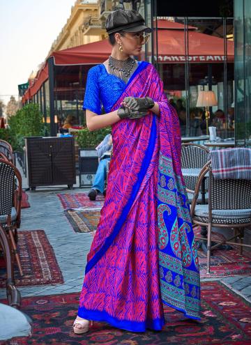 Pink Contemporary Saree in Faux Crepe with Print