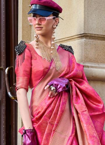 Pink Organza Woven Contemporary Saree for Ceremonial