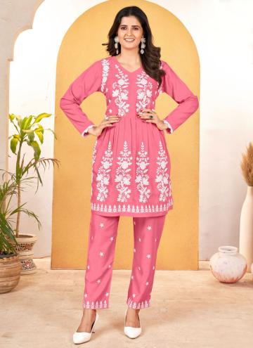 Pink Rayon Lucknowi Work Designer Kurti for Casual
