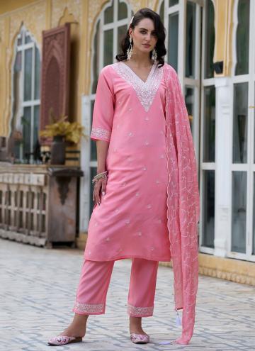 Pink Silk Blend Embroidered Designer Salwar Kameez for Ceremonial